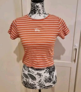 Stussy Crop Tshirt Orange And White Stripe Size 12 - Picture 1 of 3
