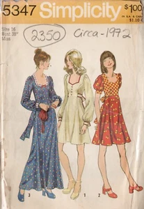 1972 Vintage Sewing Pattern B38" DRESS (2350) Simplicity 5347 - Picture 1 of 3