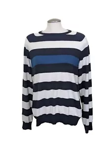 Club Monaco Cashmere Silk Cotton Sweater Womens Large Black Striped Long Sleeve - Picture 1 of 6