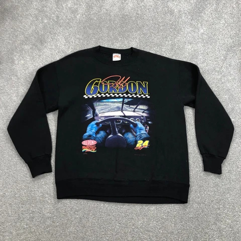 Vintage Jeff Gordon Sweatshirt Men Large Black Pullover Nascar Racing Y2K USA Cover