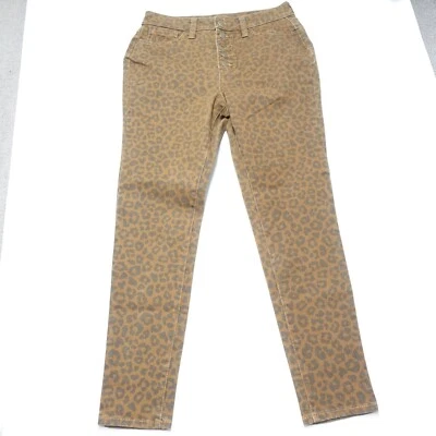 Pantalones de mezclilla Time and Tru Curvy para mujer 8 marrón leopardo tiro alto ajustados con botones volantes Foto 1 de 4