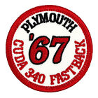 1967 Plymouth Cuda 340 Fastback Embroidered Patch Ivory Twill/Drd Iron-On Sew-On