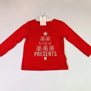 Carter's Toddler Red Long Sleeve Shirt "But First Presents" 18M, 3T, 4T, - Picture 1 of 3