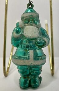 Vintage Christmas Plastic Santa Claus Green Chrome Ornament Decoration 3 1/2"