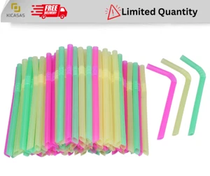 Jumbo Flexible Smoothie Plastic Straws 100 Pcs Assorted Colors Large Bendable - Picture 1 of 10