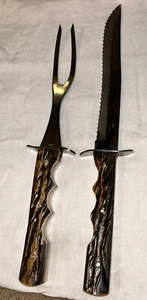 Vintage GUMMISTIEFEL Nachahmung Hirschhorngriff Schnitzmesser und Gabel Japan - Bild 1 von 11