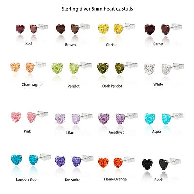 Argento Sterling 5mm Zircone Cubico orecchini a perno cuore / Scatola regalo - Immagine 1 di 2