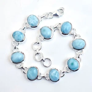 Larimar Solid 925 sterling Silver Beautiful Handmade Women Gift Bracelet,  M53 - Picture 1 of 6