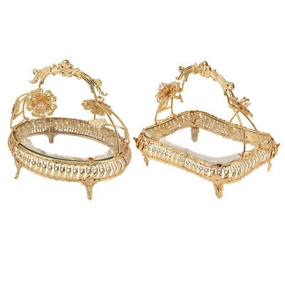 Mirrored Jewelry Tray Holder Dessert Plate Ornaments Living Room Decor - Image 1 of 2