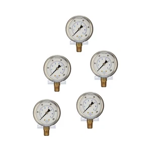 5 PACK LIQUID FILLED PRESSURE GAUGE 0-100 PSI, 2.5" FACE, 1/4" NPT LOWER MOUNT - Picture 1 of 5
