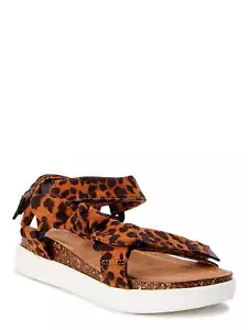 Wonder Nation Girls Leopard Print Bow Flatform Nature Sandals Size 4 - Picture 1 of 3