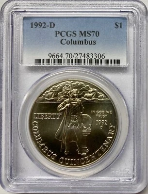 1992-D Columbus Commemorative Silver Dollar PCGS MS70  - Image 1 of 4