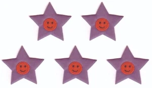 Star Patches with Happy Face Set of 5 Iron On Reflective Sew on (2" in) - Picture 1 of 2
