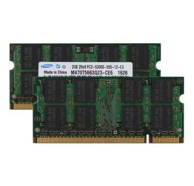 Samsung 4 GB DDR2 RAM 2PCS 2G PC2-5300S 2 GB  667Mhz 200pin Laptop Memory NONECC - Image 1 of 4