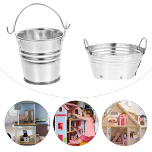  2 Pcs Doll House Mini Iron Bucket Things Metal Buckets with Handles - Picture 1 of 12