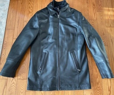 Hombre Original DANIER Cuero Negro Abrigo Chaqueta M-L Capa Extraíble Foto 1 de 4