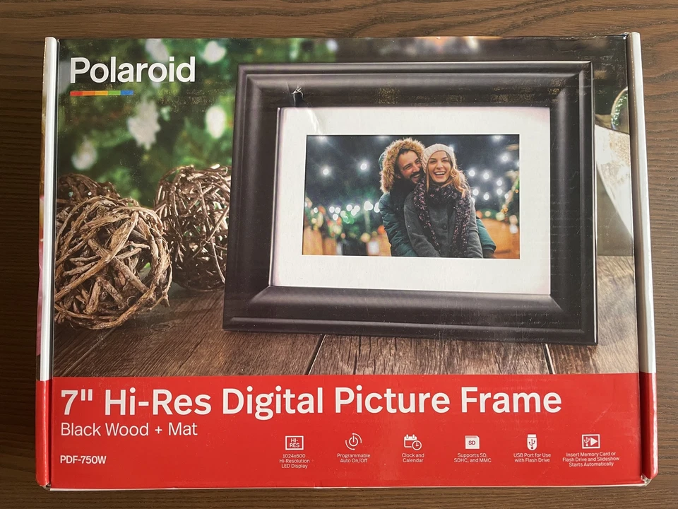 POLAROID PDF-750W 7-inch High-Res Digital Photo Frame Black Wood - Image 1 of 1