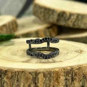 2Ct Lab-Created Diamond Black Round Women's Enhancer Ring 14k Black Gold Plated - Picture 1 of 6