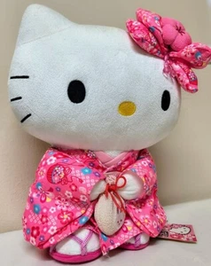 RAR! Hello Kitty Sanrio japanischer rosa Kirschblüten Kimono Plüschtier 2011 Neu mit Etikett - Bild 1 von 12