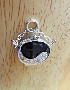 Dije bolso de plata esterlina 14x15 mm móvil abre y cierra cristales de esmalte negro - Imagen 1 de 6