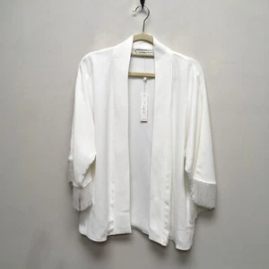 Trina Turk Womens Ivory Luminary Fringe Open Front Cardigan Jacket Medium NEW - Picture 1 of 9