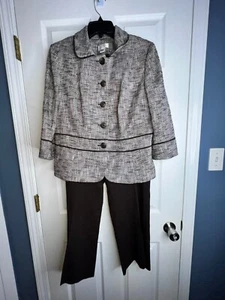 Ann Taylor Loft Women’s 14 Brown Blazer Jacket Suit 14P Wool Pant Set Career XL - Picture 1 of 14