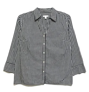Charter Club, Black & White Gingham Check 100% Cotton Button-up Shirt, size 16 - Picture 1 of 3