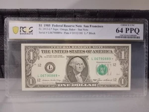 1985 $1 Dollar Star Note - Fr 1913 L * - Federal Reserve Note SF CA - PCG 64PPQ - Picture 1 of 2