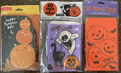 Vtg Halloween Paper Treat Bags lot + Greeting Cards, 20 pk, 40pk, 6 cards, NOS - Image 1 of 4