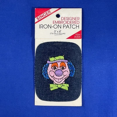 Vintage Singer Designer Embroidered Iron On Patch Colorful CLOWN Face #35306 - Image 1 of 4