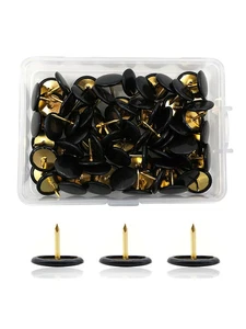 100 alfileres de dibujo tachuelas para pulgar cabeza de latón fuerte alfiler tablero de tarjetas elegante negro - Imagen 1 de 4