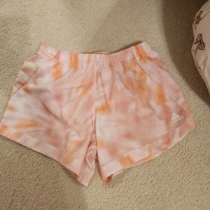 NWT Adidas Girls XL 16 Pink Orange Lined Shorts Built In Underwear Tie Dye Acid - Picture 1 of 4