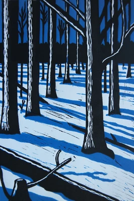 Farb-Linolschnitt „Winterwald“, Originaldruck, signiert T. Ehmke, 2025 - Bild 1 von 4
