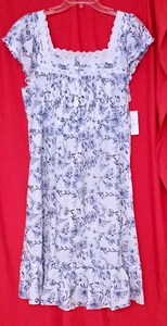 Eileen West blau Blumen Flügelärmel 100% Baumwolle Rasen Walzer Nachthemd Kleid M - Bild 1 von 7