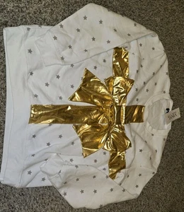 Vinyl Symbole Geschenk Schleife Sweatshirt L weiß gold metallic Sterne neu mit Etikett Urlaub Weihnachten - Bild 1 von 4