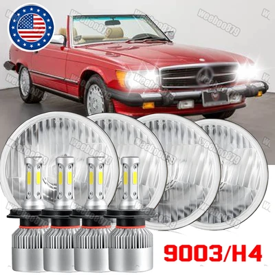For Mercedes-Benz 380SL 450SL 560SL 4PCS 5.75" Round LED Headlights Hi-Lo Beam - Image 1 of 4