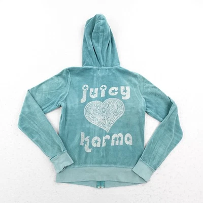 Vintage Juicy Couture Hoodie Womens Medium Teal Velour Tracksuit Top Sweater Y2K - Image 1 of 4