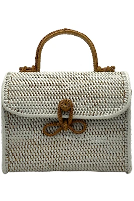 POPPY + SAGE Rattan Top Handle Handbag Alice White Missing Strap - Image 1 of 4