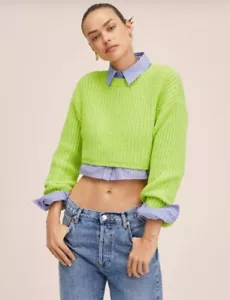 Divided By H&M Neongrün Rippstrick Rundhals Cropped Pullover Sweater Oberteil S - Bild 1 von 24