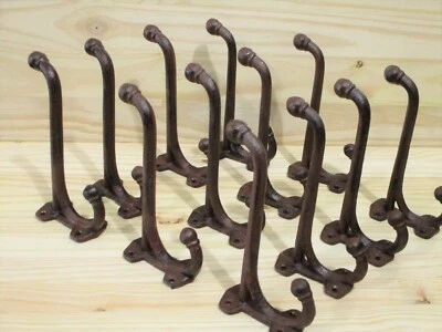 12 LARGE HARNESS HOOKS RACK COAT RUSTIC CAST IRON BARN HEAVY DUTY 7 1/2" LONG - Image 1 of 4