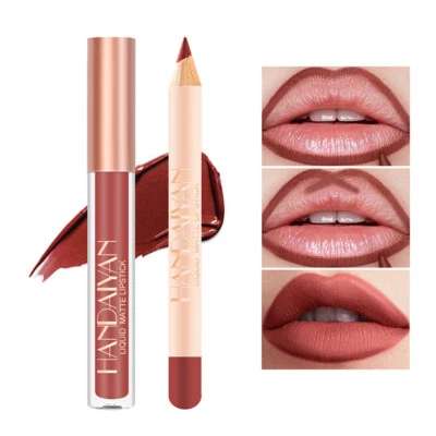 Matte Liquid Lipstick Lip Gloss+Lip Liner Pencil Kit Set Long Lasting Non-stick - Image 1 of 4