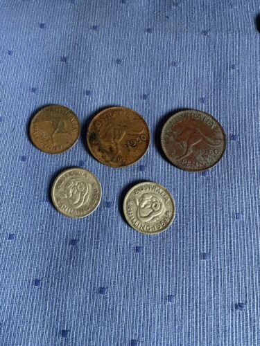 Australia Pre-Decimal Coins - 1950, 1960 & 1963 Penny Plus 1950 & 1954 Shilling