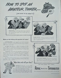 1943 Vintage Royal Typewriter Cartoon Drawing Print Ad, Amateur Tinker - Picture 1 of 1