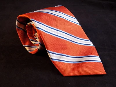CORBATA DE VESTIR IMPORTADA A RAYAS AZUL NARANJA CUELLO SEDA PURA NAUTICA PARA HOMBRES Foto 1 de 4