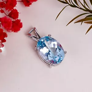 Trasparente Naturale Topazio Blu Pietra 16.1 Cts Ciondolo, 925 Argento Gioielli - Foto 1 di 11