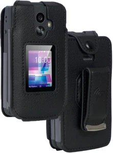 Noir Végétalien Cuir Coque avec Clip Ceinture Écran / Clavier pour Tcl Clapet 3 - Photo 1 sur 10