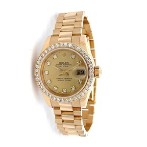 Rolex Lady-DateJust President 26mm 18K YG Champagne Dial Diamond Bezel 179178 - Picture 1 of 9