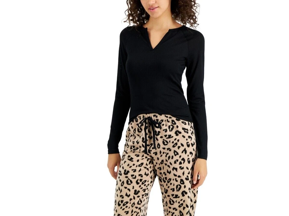 Jenni Women's Soft Split-Neck Pajama Top - Deep Black Size Medium