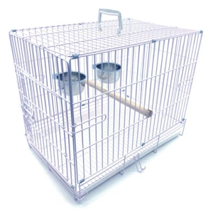 Parrot Bird Travel Vet Carrier Foldable Wood Stand Perch Steel Cup Metal Cage - Picture 1 of 10