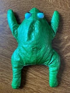 Vinyl Stuffed Green Frog Animal Bean Bag 11" PU Leather? 1960 / 1970 era used - Picture 1 of 13
